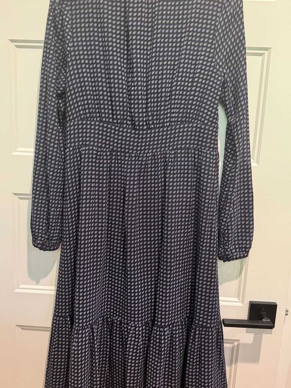 Long Sleeve Navy Blue Printed Midi Dress